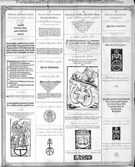 Druckproben und Druckerzeichen der vier ältesten rostocker Buchdruckereien