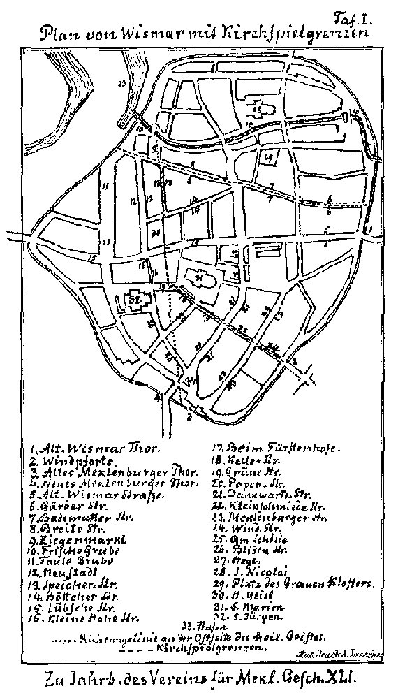 Plan von Wismar mit Kirchspielgrenzen