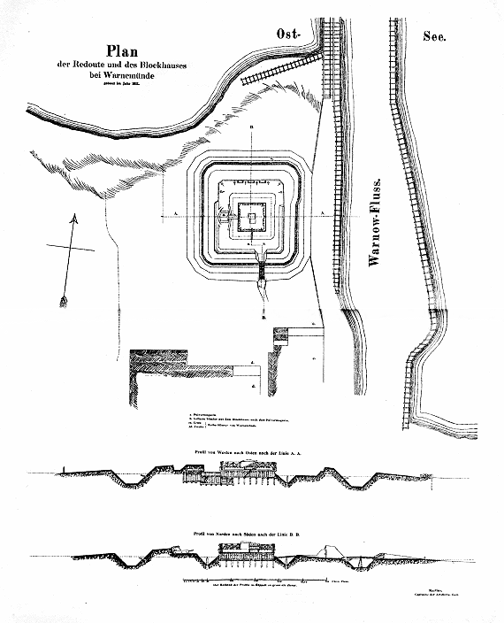 Plan der Redoute und des Blockhauses bei Warnemünde gebaut im Jahr 1811