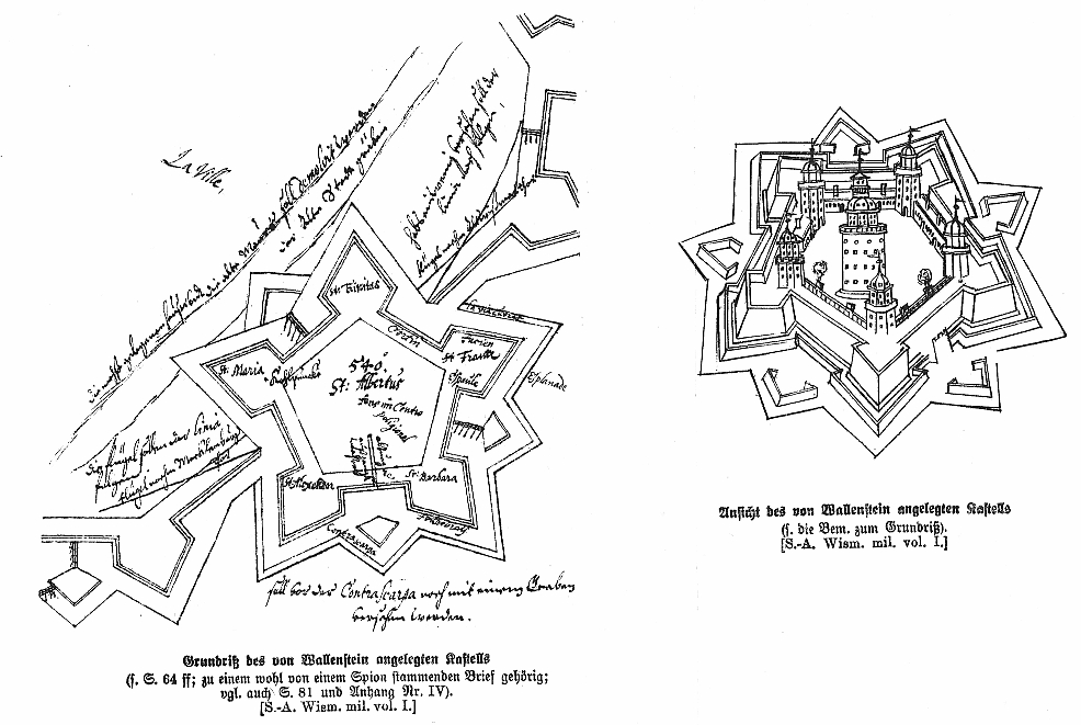 Grundriß und Ansicht des von Wallenstein angelegten Kastells