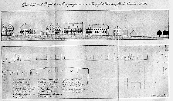 Grundriß und Profil der Burgstrasse in der Herzogl. Residenz-Stadt Suerin (1778)