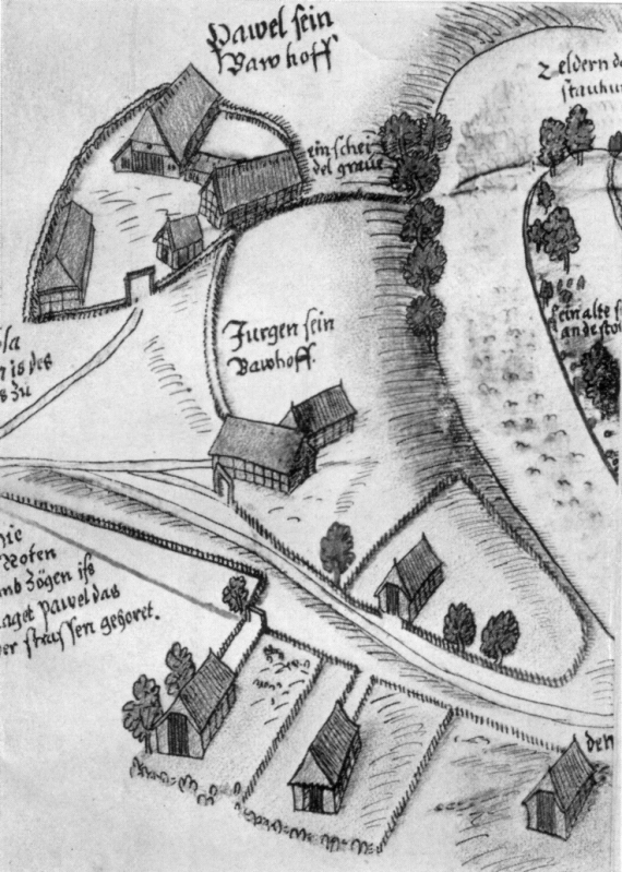 Abb. 8. Ausschnitt aus der Karte von Meierstorf um 1580.