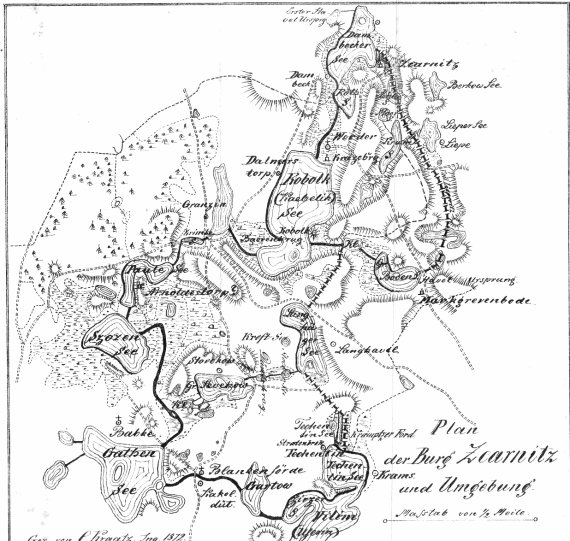 Plan der Burg Zcarnitz und Umgebung.