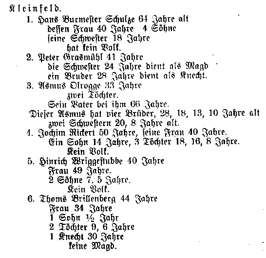 Ergebnis der Personenstandsaufnahme vom Jahre 1700, 3. September, in einzelnen Dörfern.