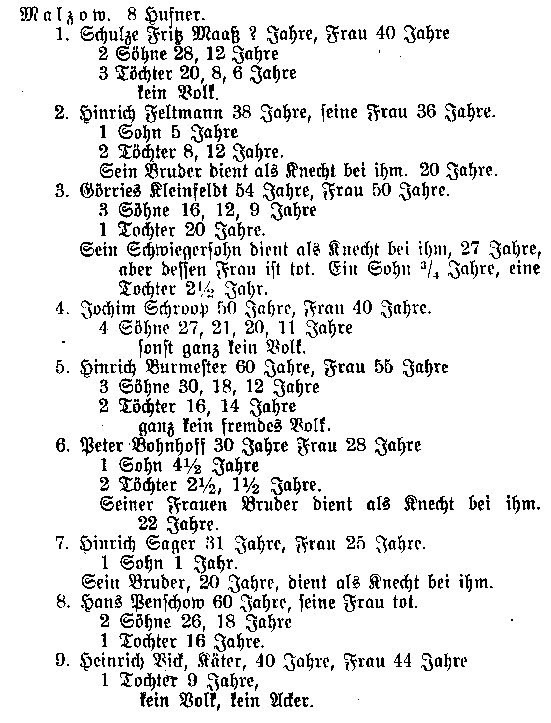 Ergebnis der Personenstandsaufnahme vom Jahre 1700, 3. September, in einzelnen Dörfern.