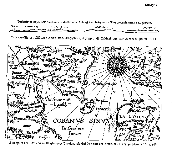 Ausschnitt der Karte 26 in Waghenaers Thresoor oft Cabinet van der Zeevaert (1592), zwischen S. 148 u. 149)