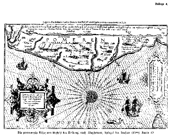 Die pommersche Küste von Rixhöft bis Kolberg, nach Waghenaer, Spiegel der Seefahrt (1589), Karte 40.
