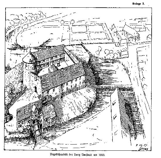 Vogelschaubild der Burg Neustadt um 1600
