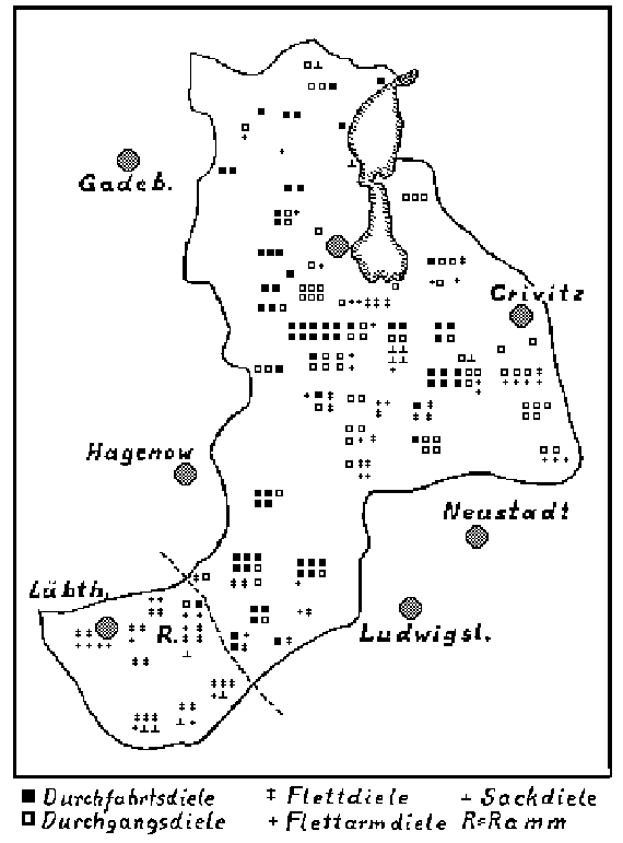 Abb. 12. Die Hausformen des Amtes Schwerin um 1760.